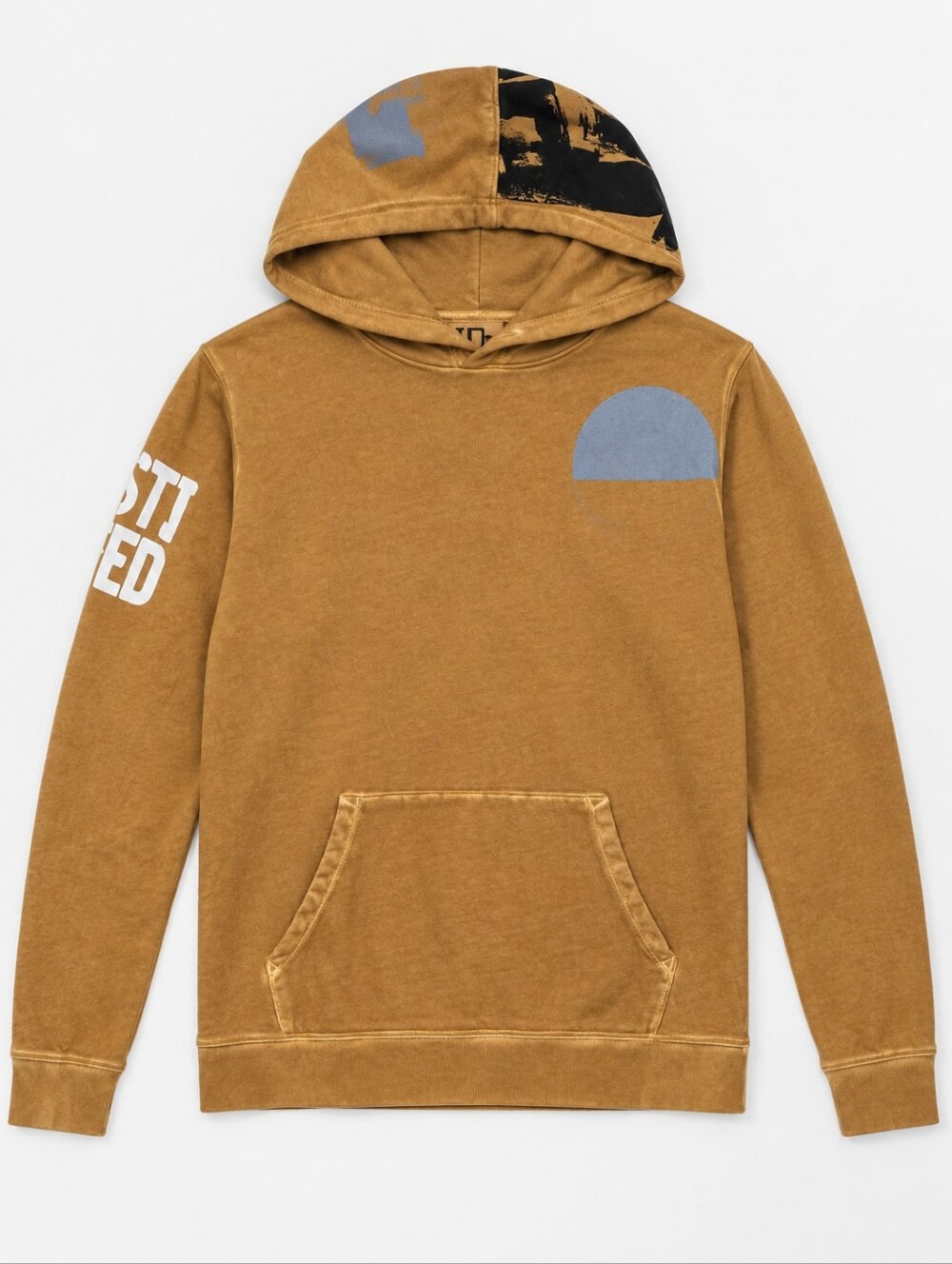 FREECITY Brown Mustard Washed Pullover Hoodie Graphic Artist Wanted M